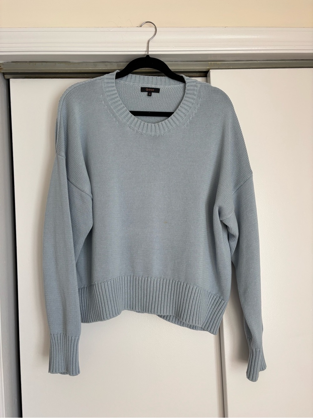 Quince Pale Blue Crewneck Cotton Blend Sweater